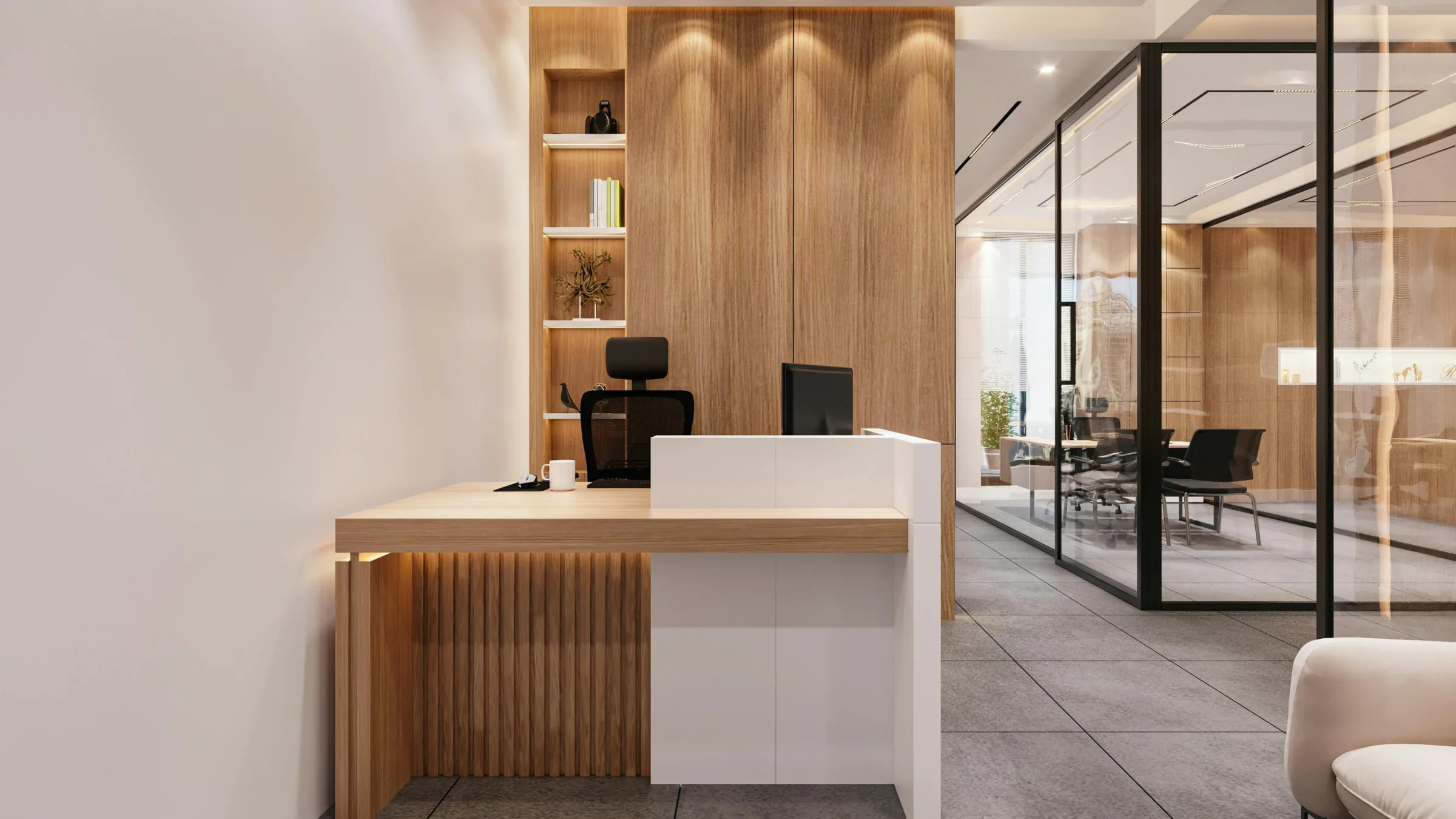 Welcoming office reception prepared to serve customers
